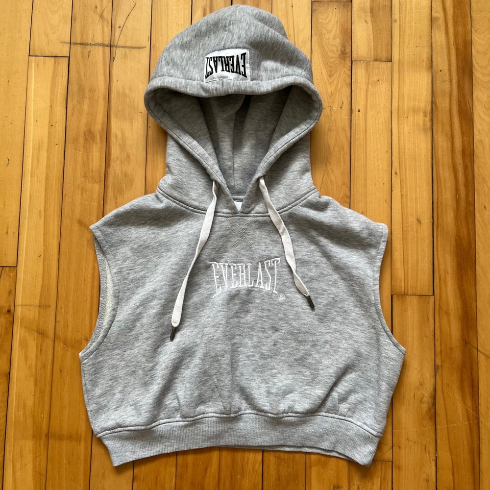 Everlast Mens Gray Sleeveless Hoodie Sweatshirt Embroidered Logo Size M
